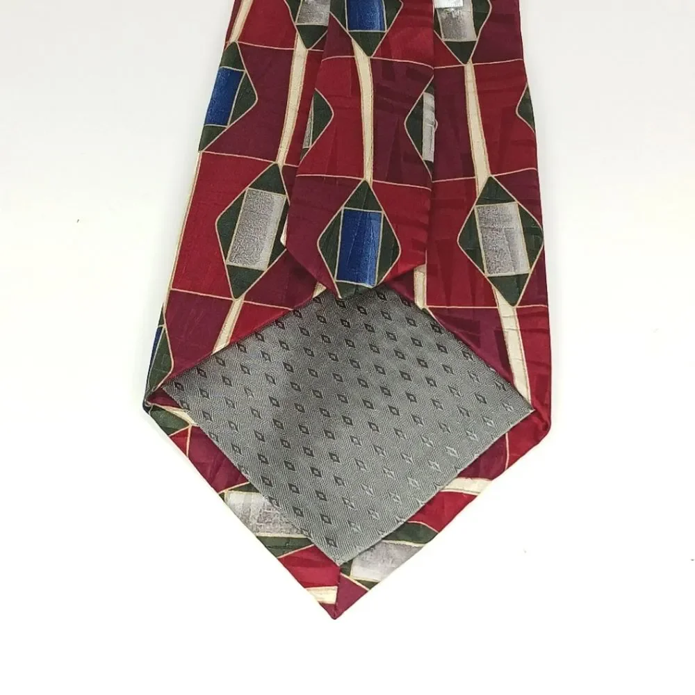 GIVENCHY Men's Burgundy Geometric Silk Tie Vintage Luxury Designer USA
